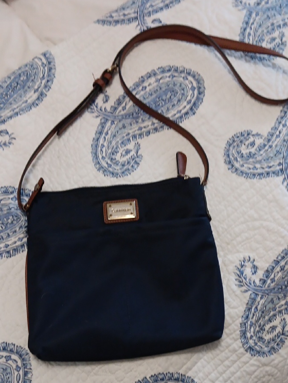 Calvin Klein Navy Crossbody with Brown Trim